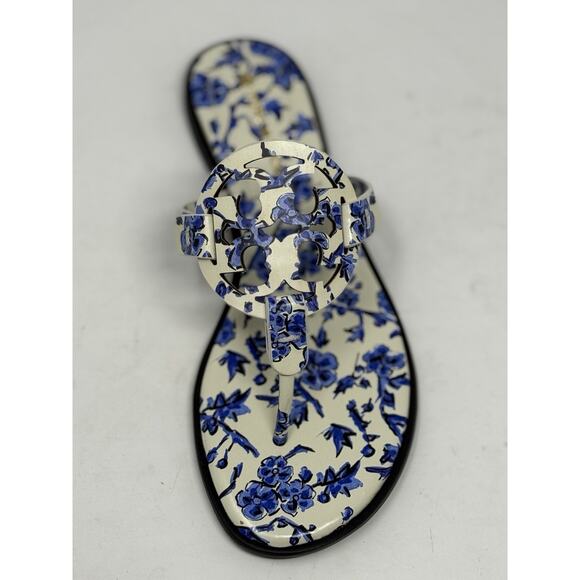 Tory Burch Miller sandal 6 Blue white branches - Picture 3 of 7